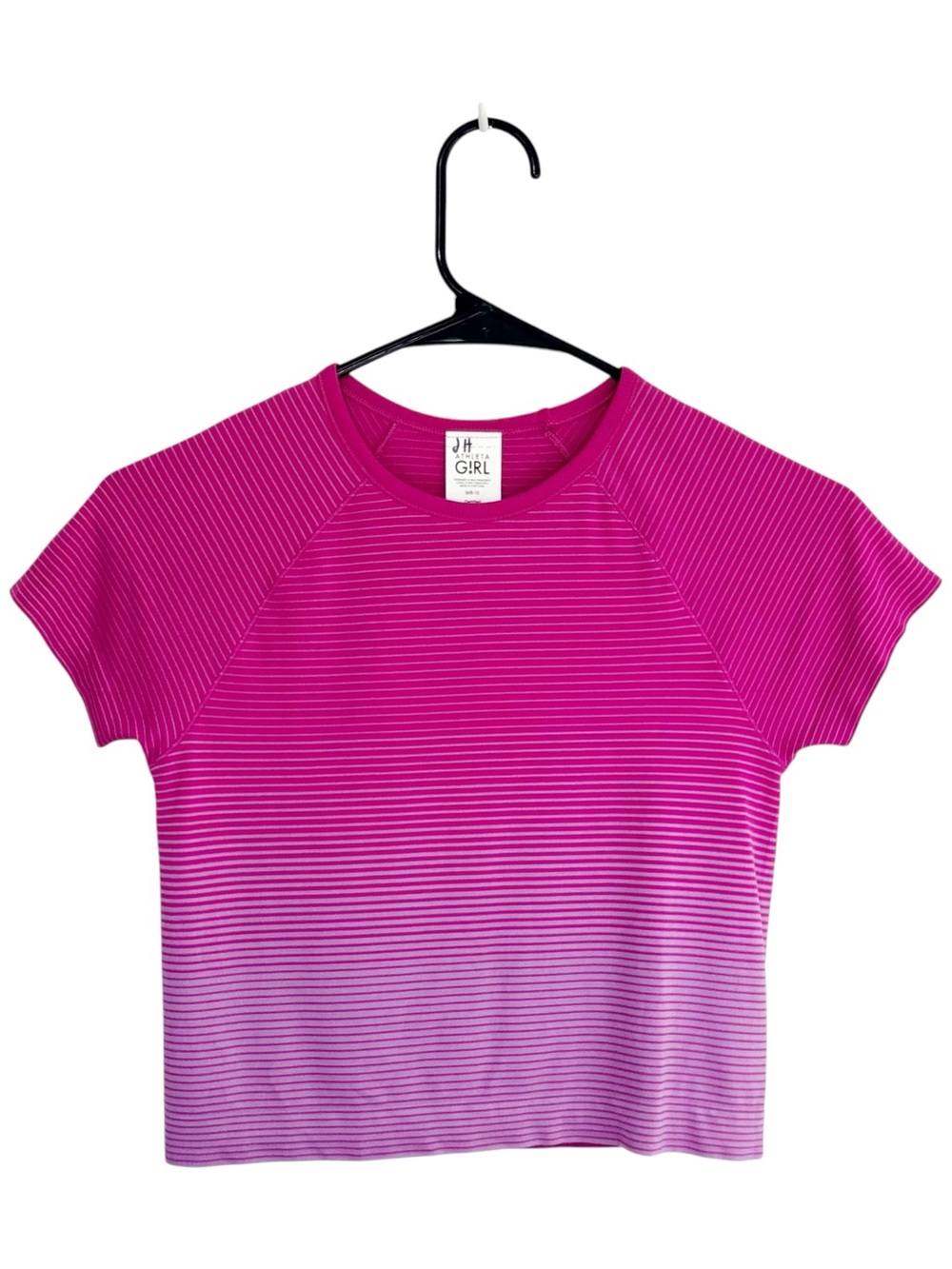 ATHLETA GIRL Pink Ombre Striped Cropped Performance Tee Top Medium 8/10